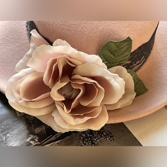 Elegant 100% Wool Wide Brim / Rose / Lace Hat In Dusty Rose-Royal/Derby/Church - Picture 4 of 14